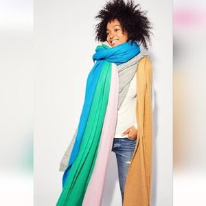Free People Kennedy Scarf Wrap Fine Waffle Knit Soft Oversized Tailored Blue NWT